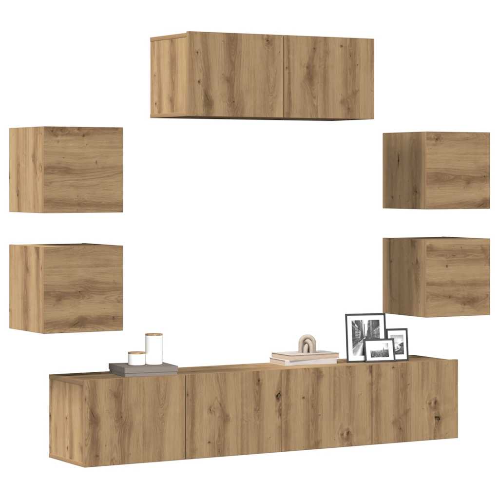 7 dalių sieninis televizoriaus spintelės komplektas Artisan Oak