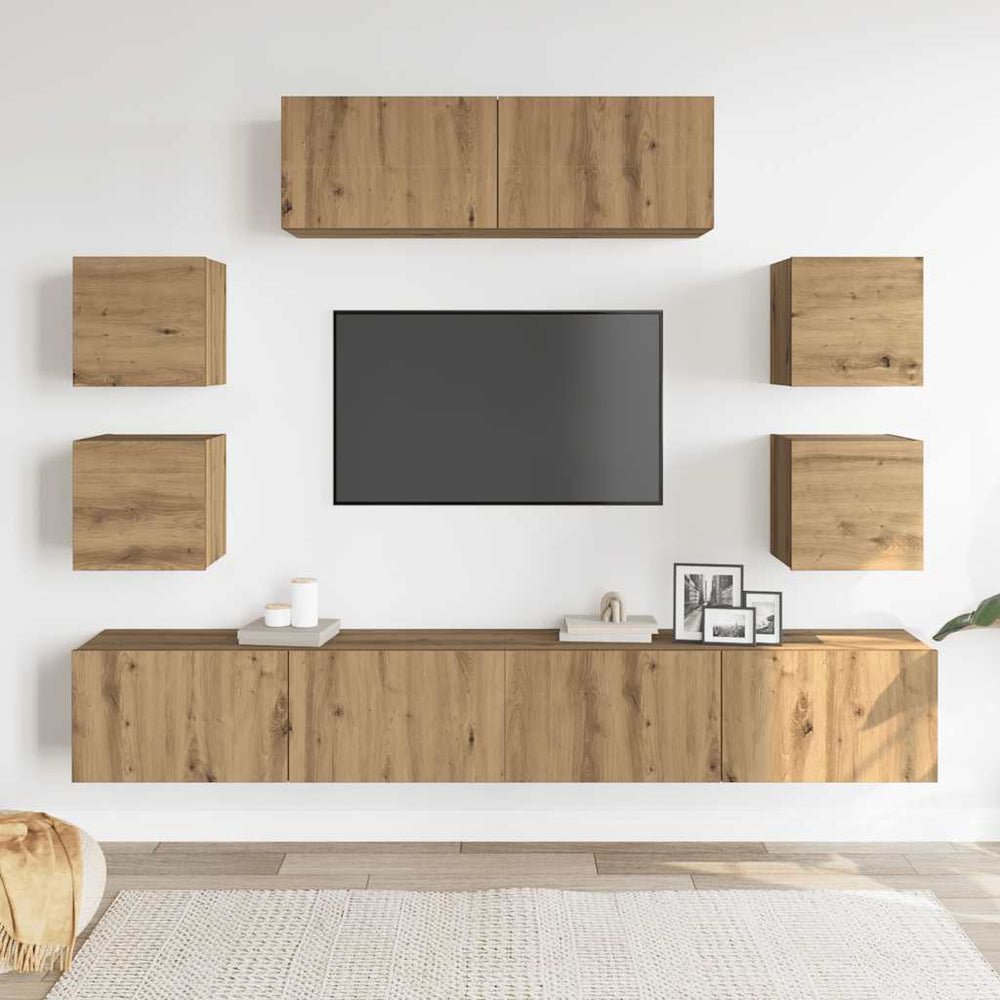 7 daļu sienas televizora skapīšu komplekts ozolkoka Artisan