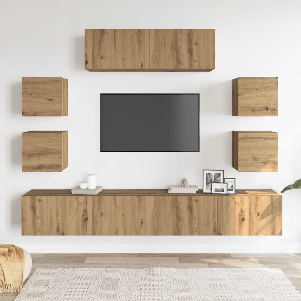 7 dalių sieninis televizoriaus spintelės komplektas Artisan Oak