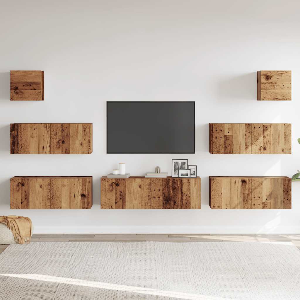 Wall-mounted TV cabinet set, 7-piece