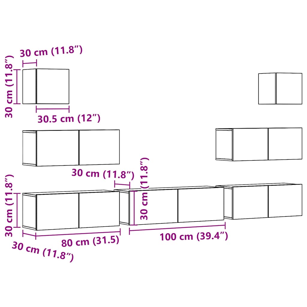 Wall-mounted TV cabinet set, 7-piece