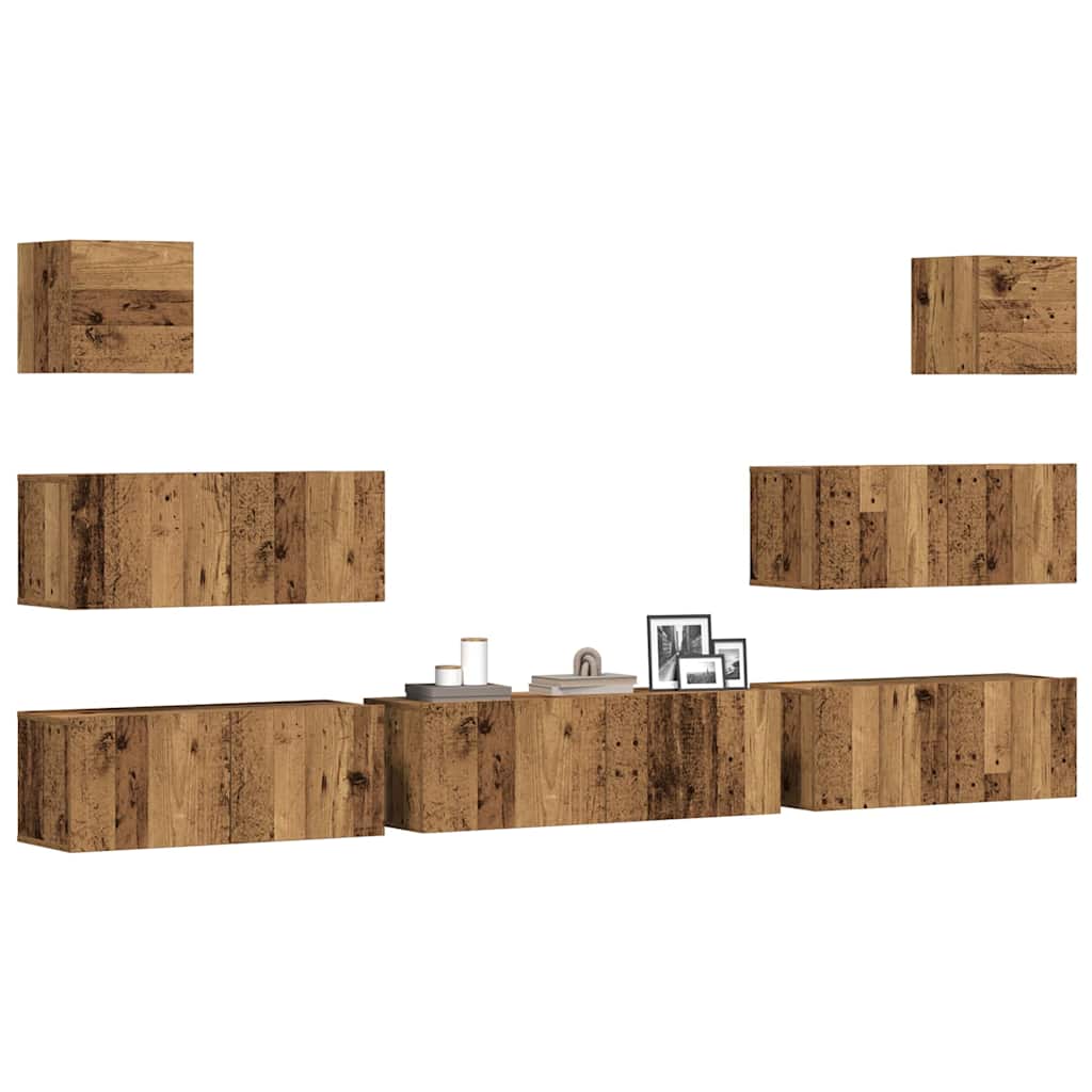 Wall-mounted TV cabinet set, 7-piece