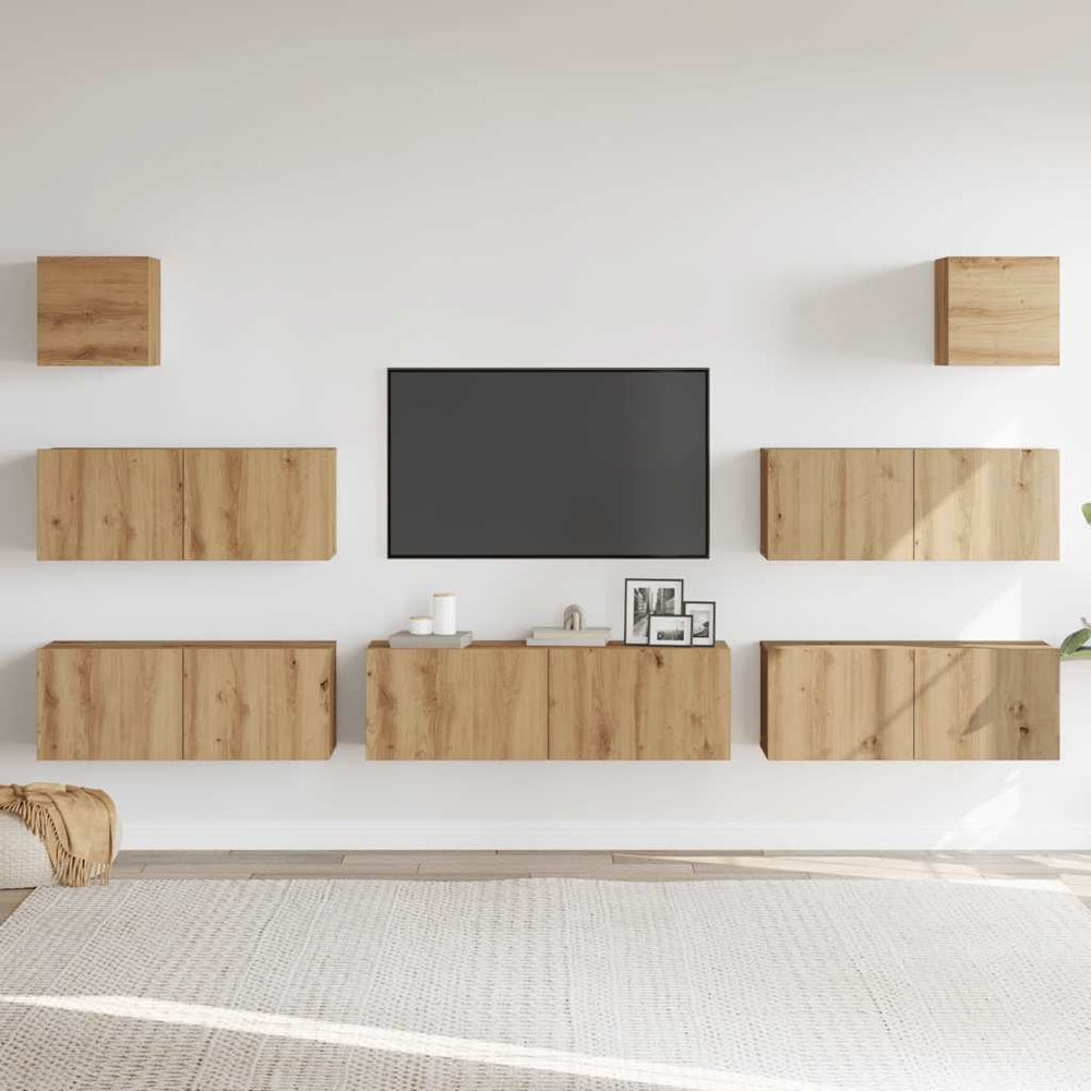 7 dalių sieninis televizoriaus spintelės komplektas Artisan Oak