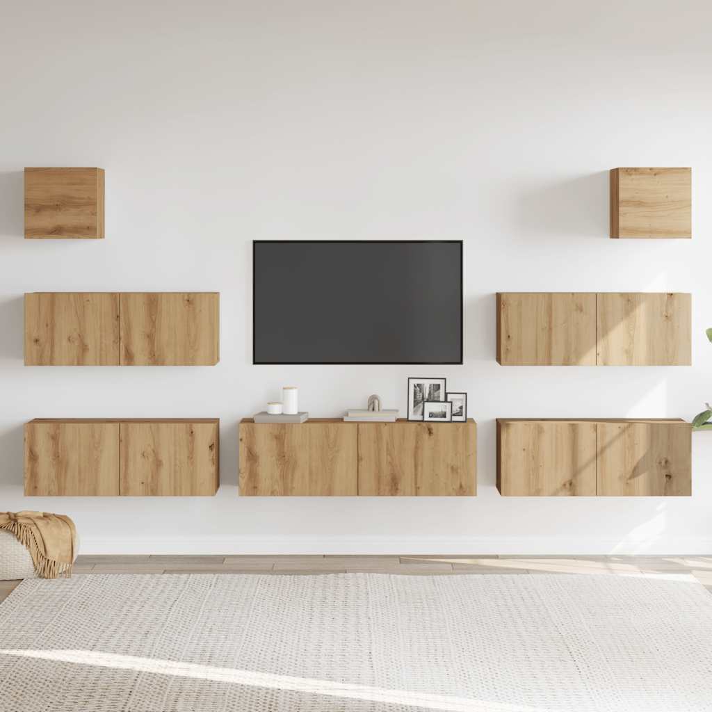 7 dalių sieninis televizoriaus spintelės komplektas Artisan Oak