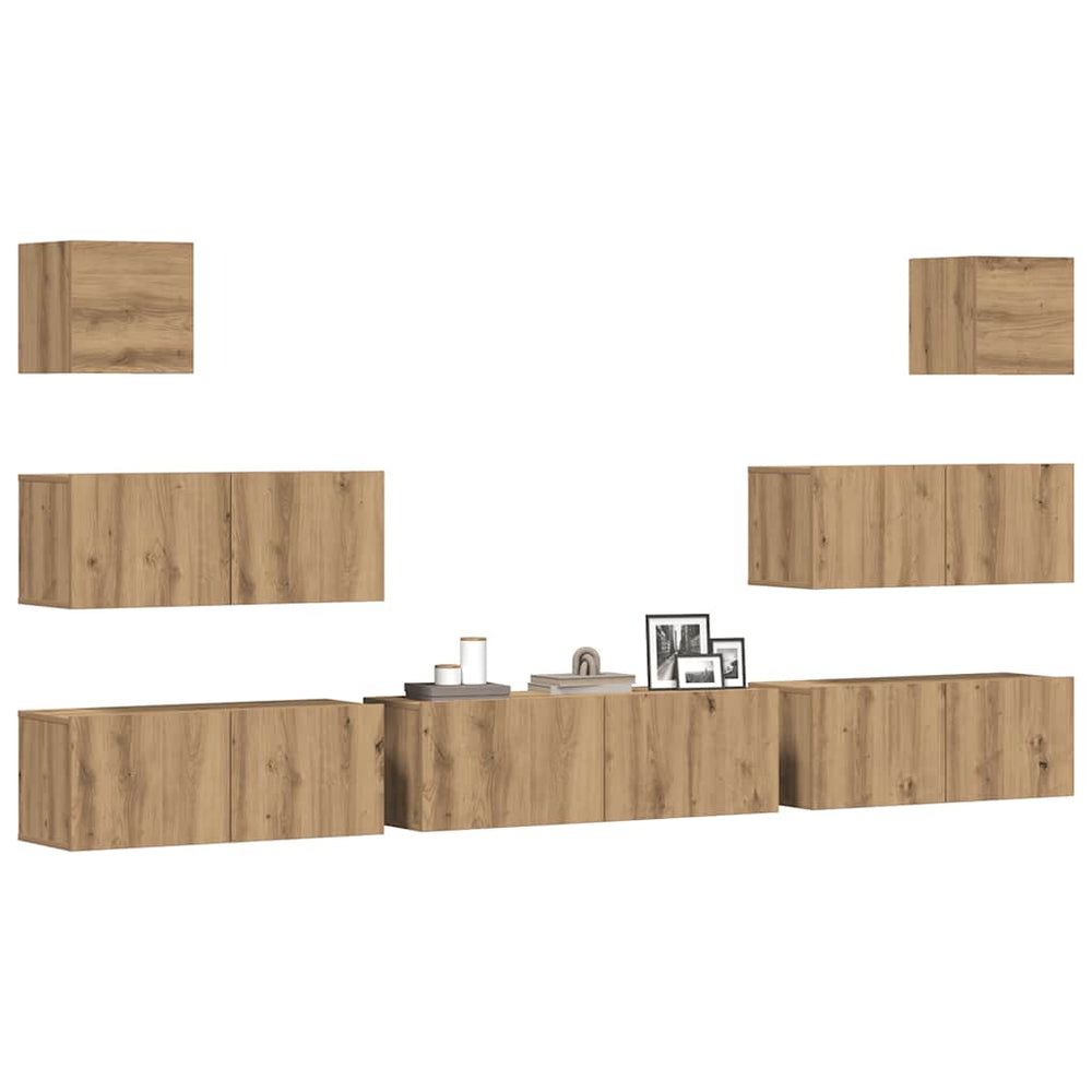 7 dalių sieninis televizoriaus spintelės komplektas Artisan Oak