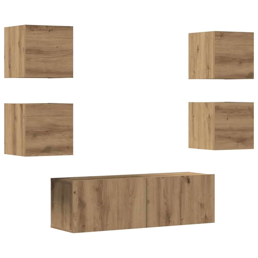 5 dalių sieninis televizoriaus spintelės komplektas Artisan Oak