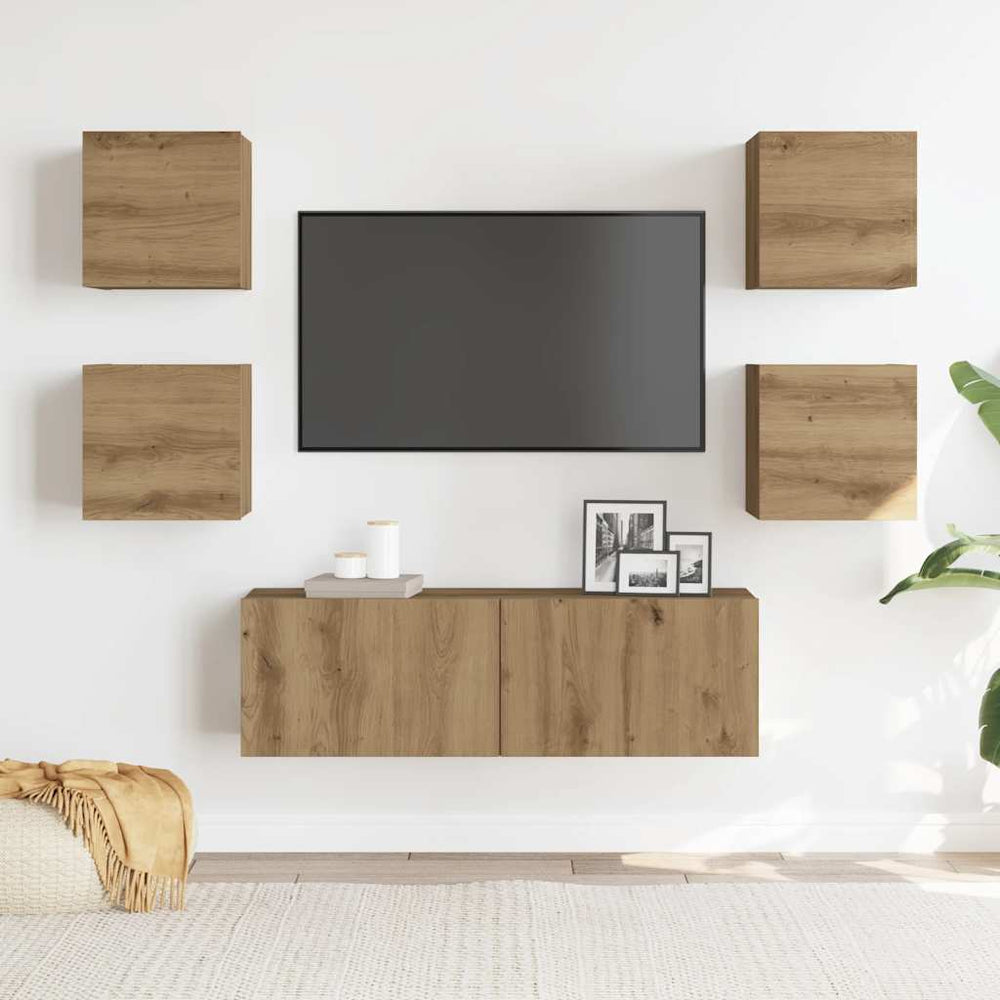 5 dalių sieninis televizoriaus spintelės komplektas Artisan Oak