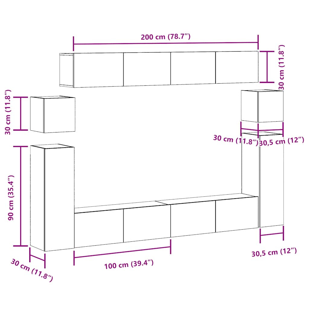 8-piece wall-mounted TV cabinet set