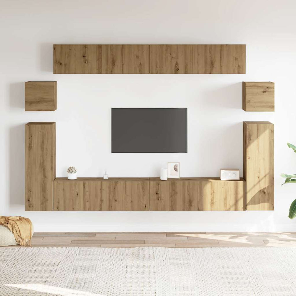 8 dalių sieninis televizoriaus spintelės komplektas Artisan Oak