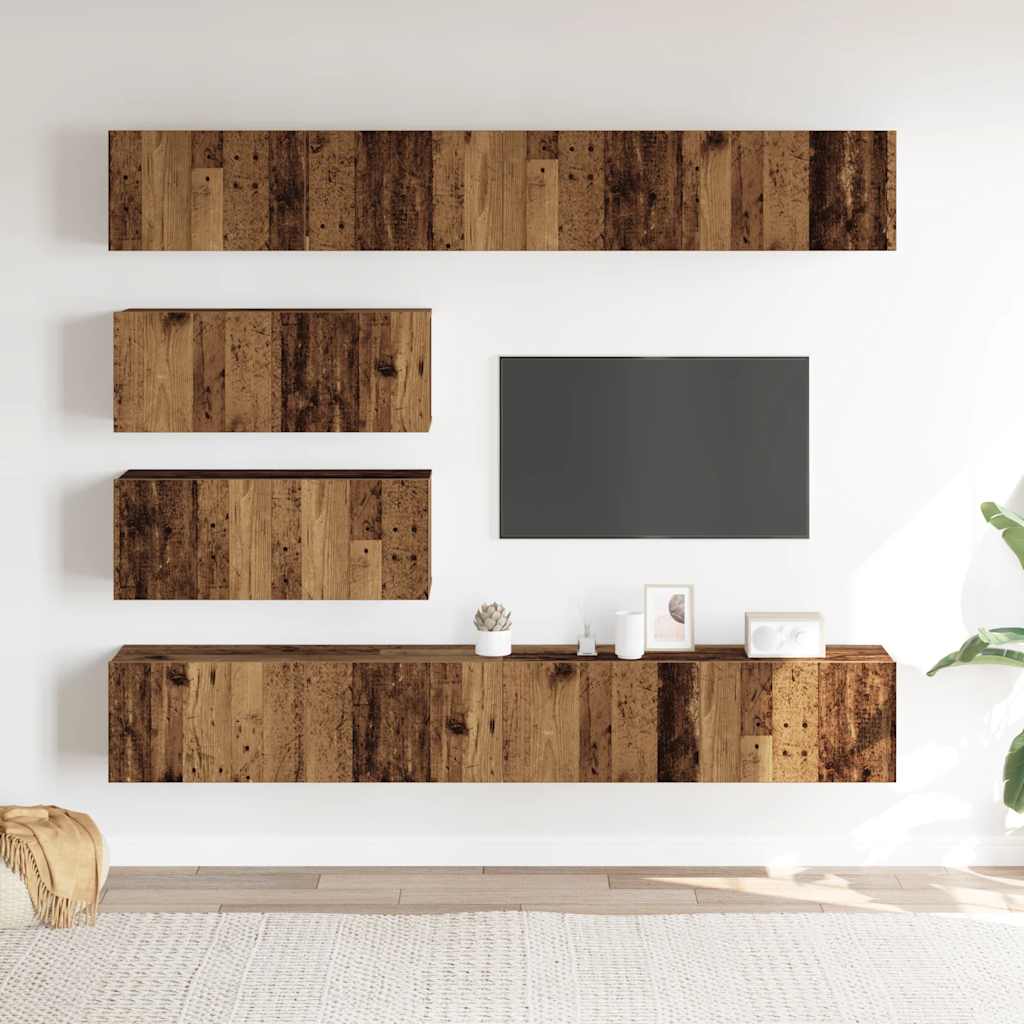 Wall-mounted TV cabinet set, 6-piece