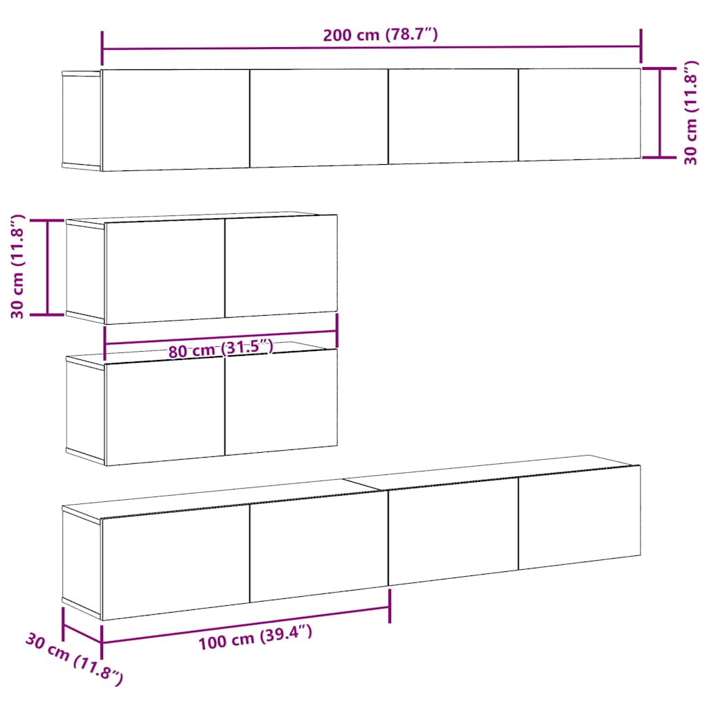 Wall-mounted TV cabinet set, 6-piece