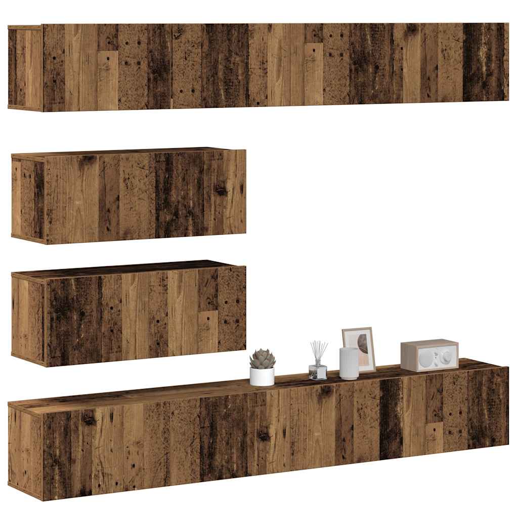 Wall-mounted TV cabinet set, 6-piece