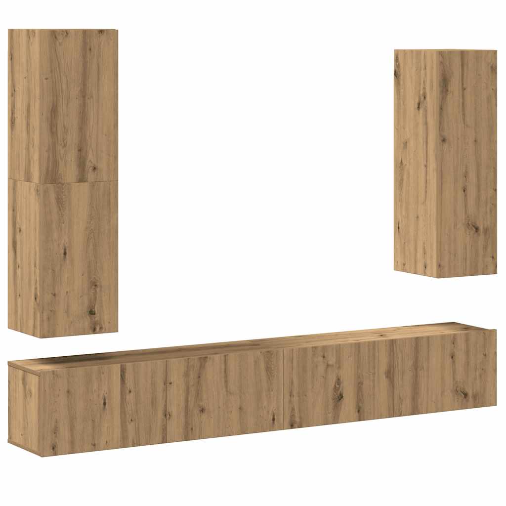 4 dalių sieninis televizoriaus spintelės komplektas Artisan Oak