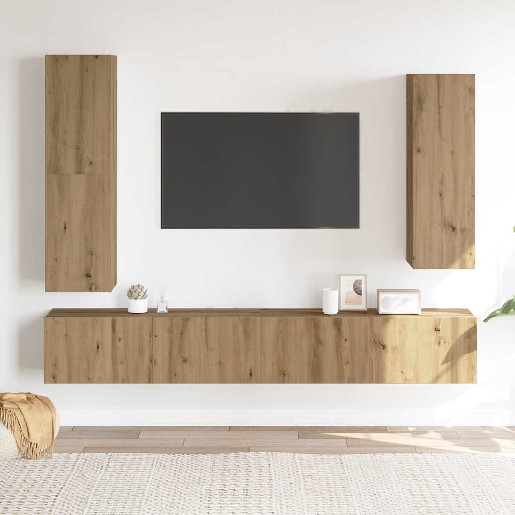 4 dalių sieninis televizoriaus spintelės komplektas Artisan Oak