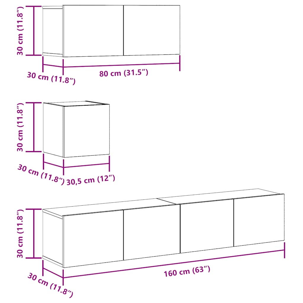 Wall-mounted TV cabinet set, 4-piece