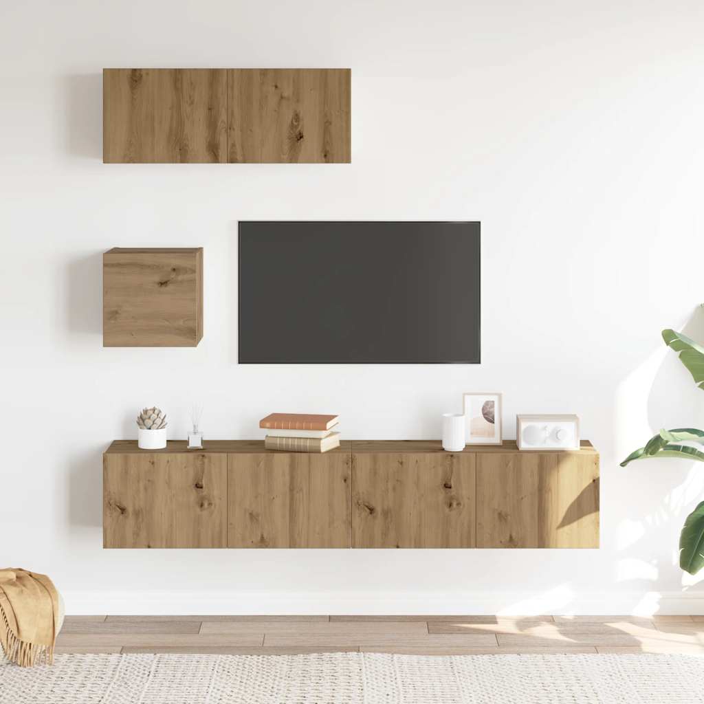 4 dalių sieninis televizoriaus spintelės komplektas Artisan Oak