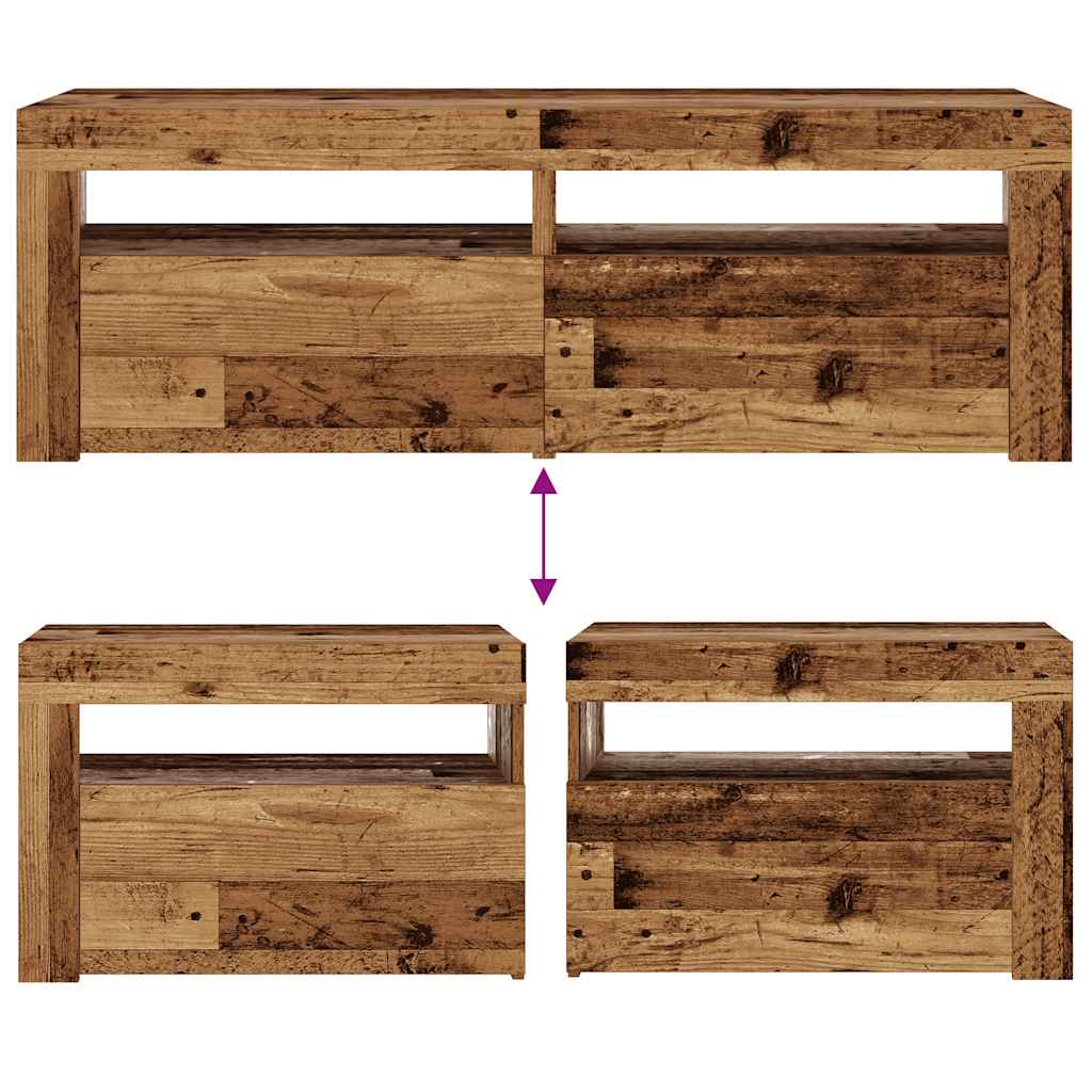 Spintelės prie lovos 2 vnt su šviesos diodais Old Wood