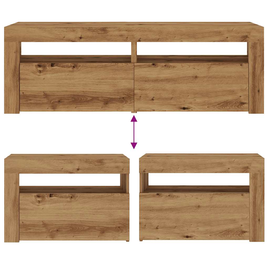 Bedside Cabinets 2 pcs with LEDs Artisan Oak