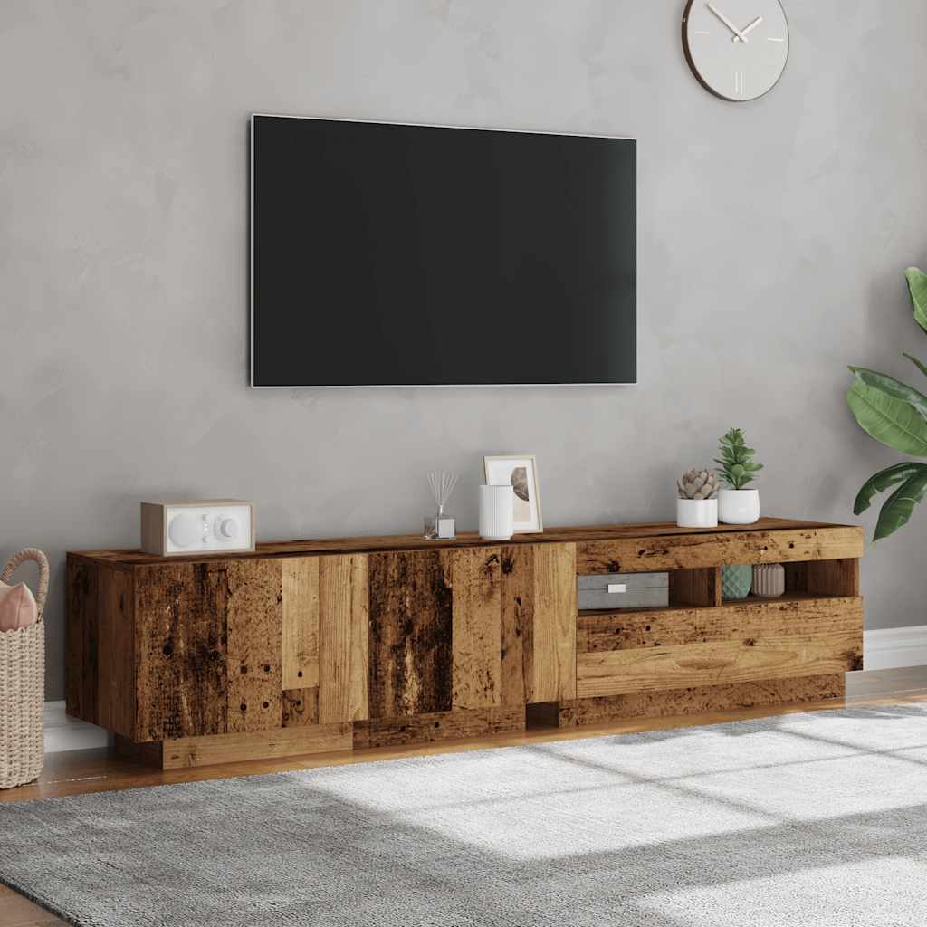TV spintelė su LED lemputėmis, senovinė mediena, 180x35x40cm, inžinerinė mediena