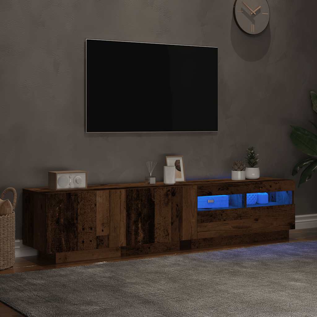 TV spintelė su LED lemputėmis, senovinė mediena, 180x35x40cm, inžinerinė mediena