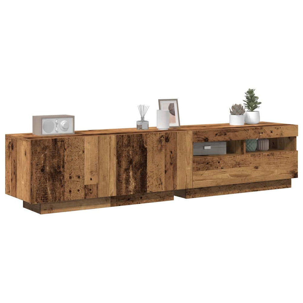 TV spintelė su LED lemputėmis, senovinė mediena, 180x35x40cm, inžinerinė mediena