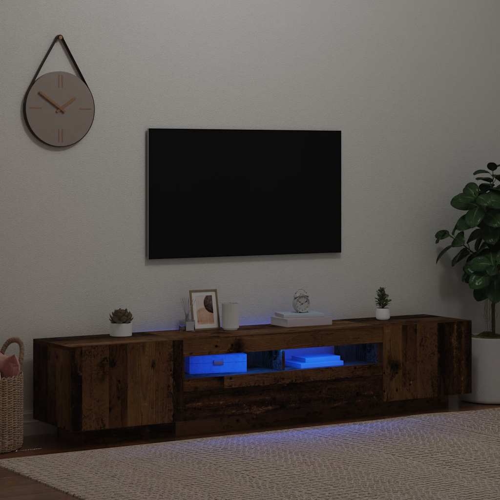 TV spintelė su LED lemputėmis, senovinė mediena, 200x35x40cm, inžinerinė mediena