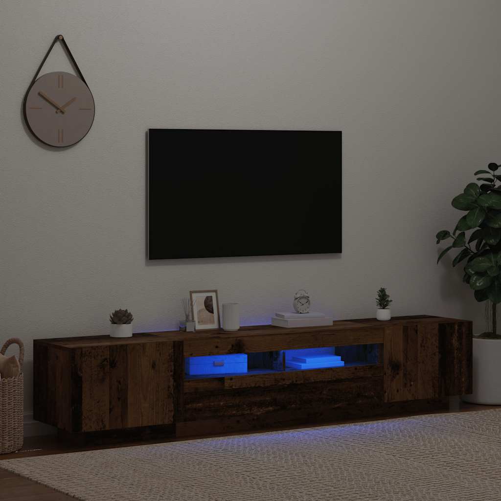 TV spintelė su LED lemputėmis, senovinė mediena, 200x35x40cm, inžinerinė mediena