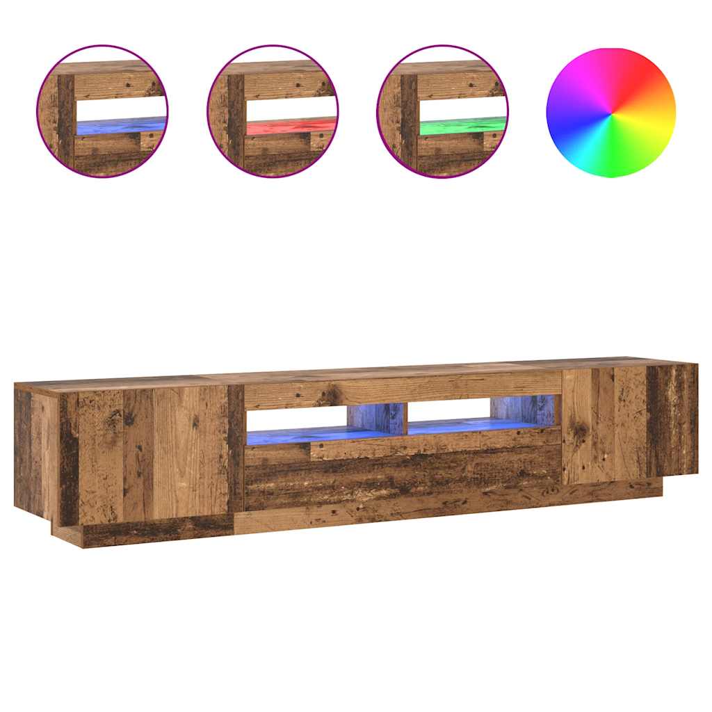 TV spintelė su LED lemputėmis, senovinė mediena, 200x35x40cm, inžinerinė mediena
