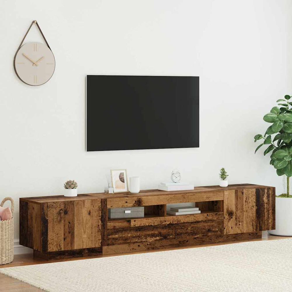 TV spintelė su LED lemputėmis, senovinė mediena, 200x35x40cm, inžinerinė mediena