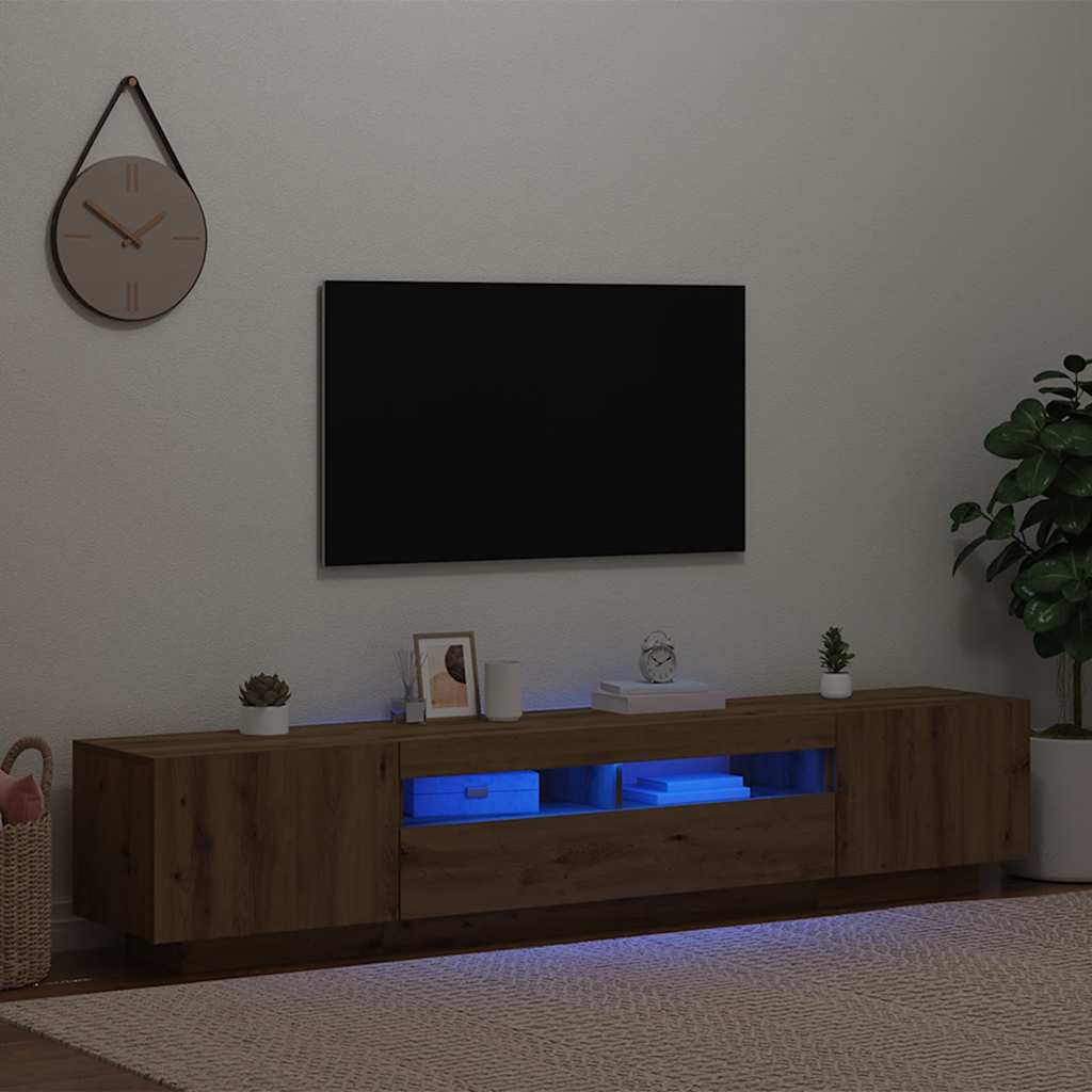 TV skapītis ar LED apgaismojumu Artisan ozols