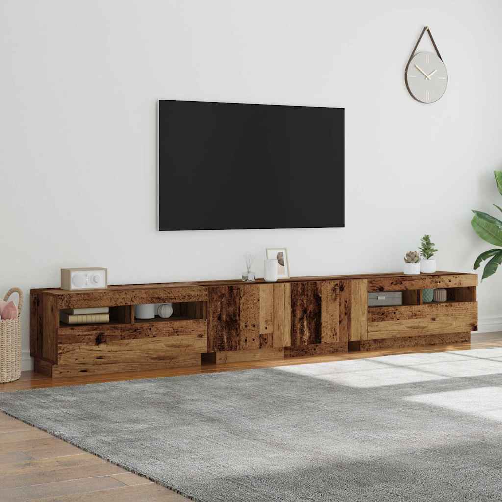 TV spintelė su LED lemputėmis, senovinė mediena, 260x35x40cm, inžinerinė mediena