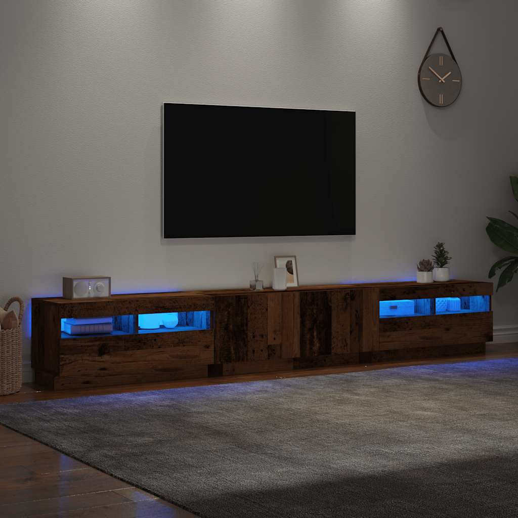 TV spintelė su LED lemputėmis, senovinė mediena, 260x35x40cm, inžinerinė mediena
