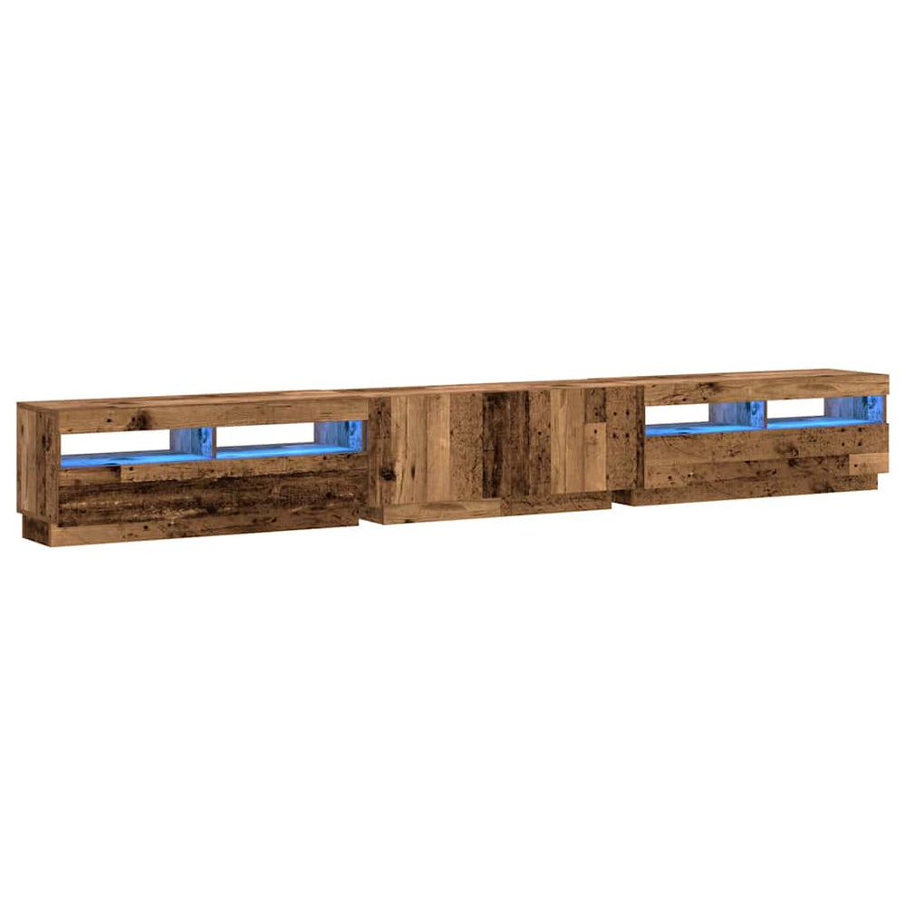 TV spintelė su LED lemputėmis, senovinė mediena, 300x35x40cm, inžinerinė mediena