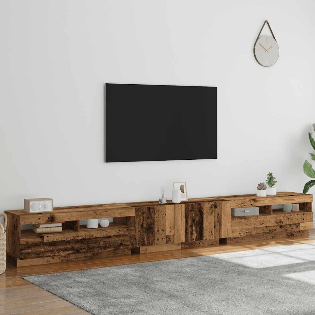 TV spintelė su LED lemputėmis, senovinė mediena, 300x35x40cm, inžinerinė mediena
