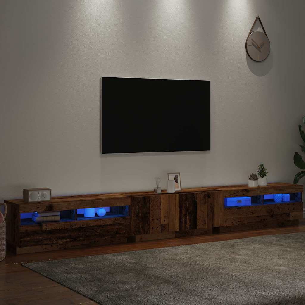 TV spintelė su LED lemputėmis, senovinė mediena, 300x35x40cm, inžinerinė mediena