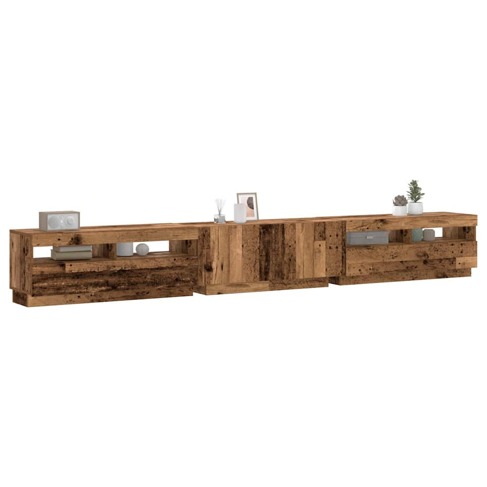 TV spintelė su LED lemputėmis, senovinė mediena, 300x35x40cm, inžinerinė mediena