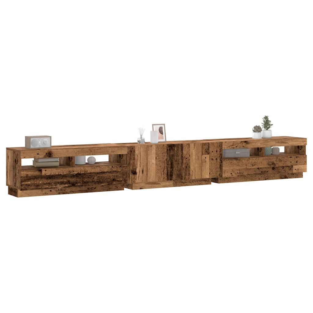 TV spintelė su LED lemputėmis, senovinė mediena, 300x35x40cm, inžinerinė mediena