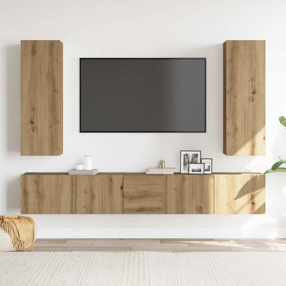 5 dalių sieninis televizoriaus spintelės komplektas Artisan Oak