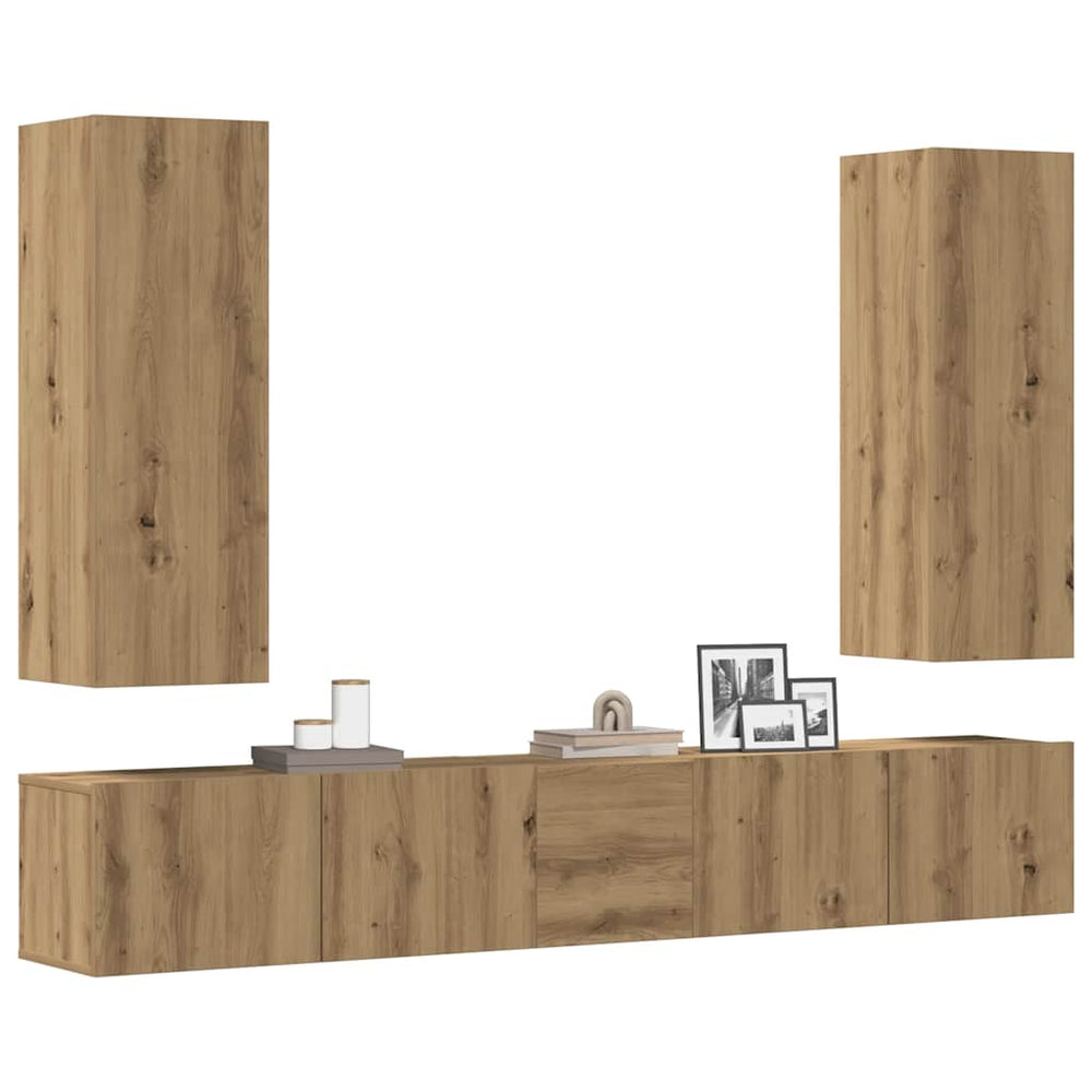 5 dalių sieninis televizoriaus spintelės komplektas Artisan Oak