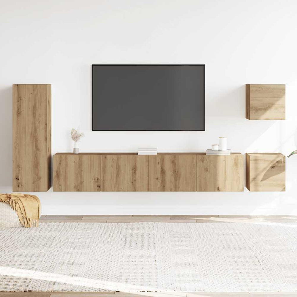 5 dalių sieninis televizoriaus spintelės komplektas Artisan Oak