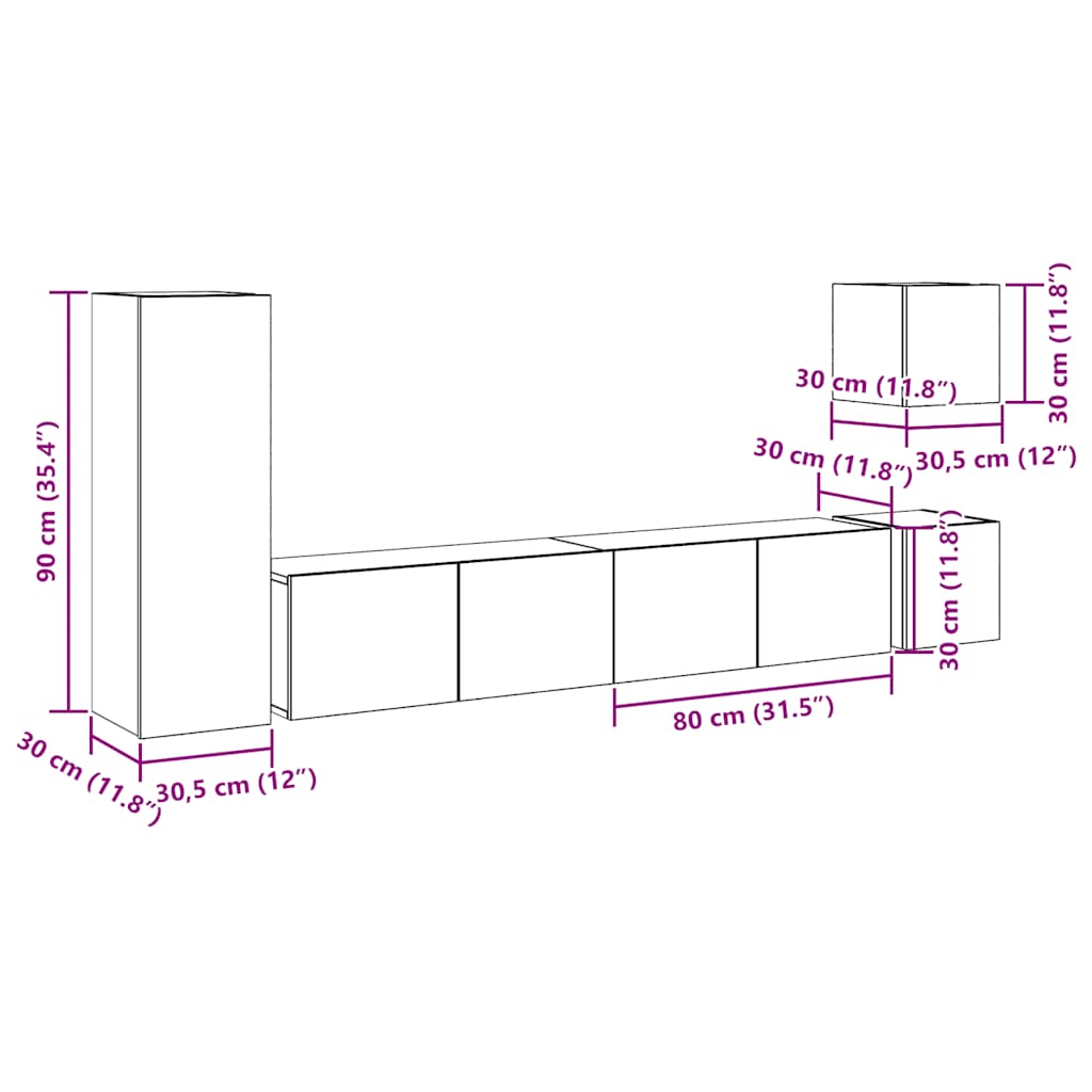 5-piece TV cabinet set Artisan Oak