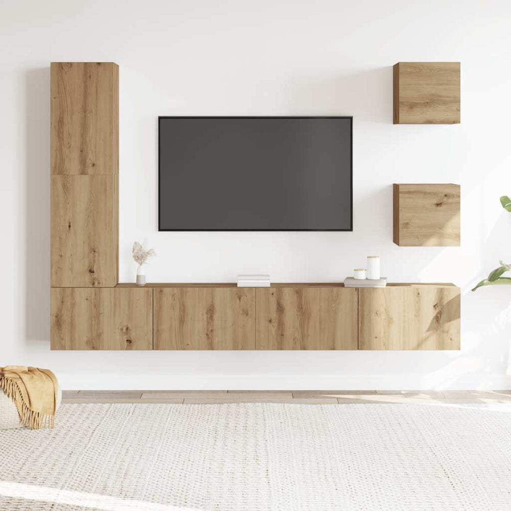 5 dalių sieninis televizoriaus spintelės komplektas Artisan Oak