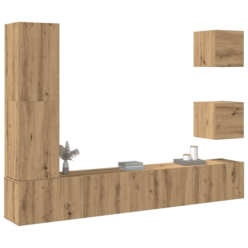 5 dalių sieninis televizoriaus spintelės komplektas Artisan Oak