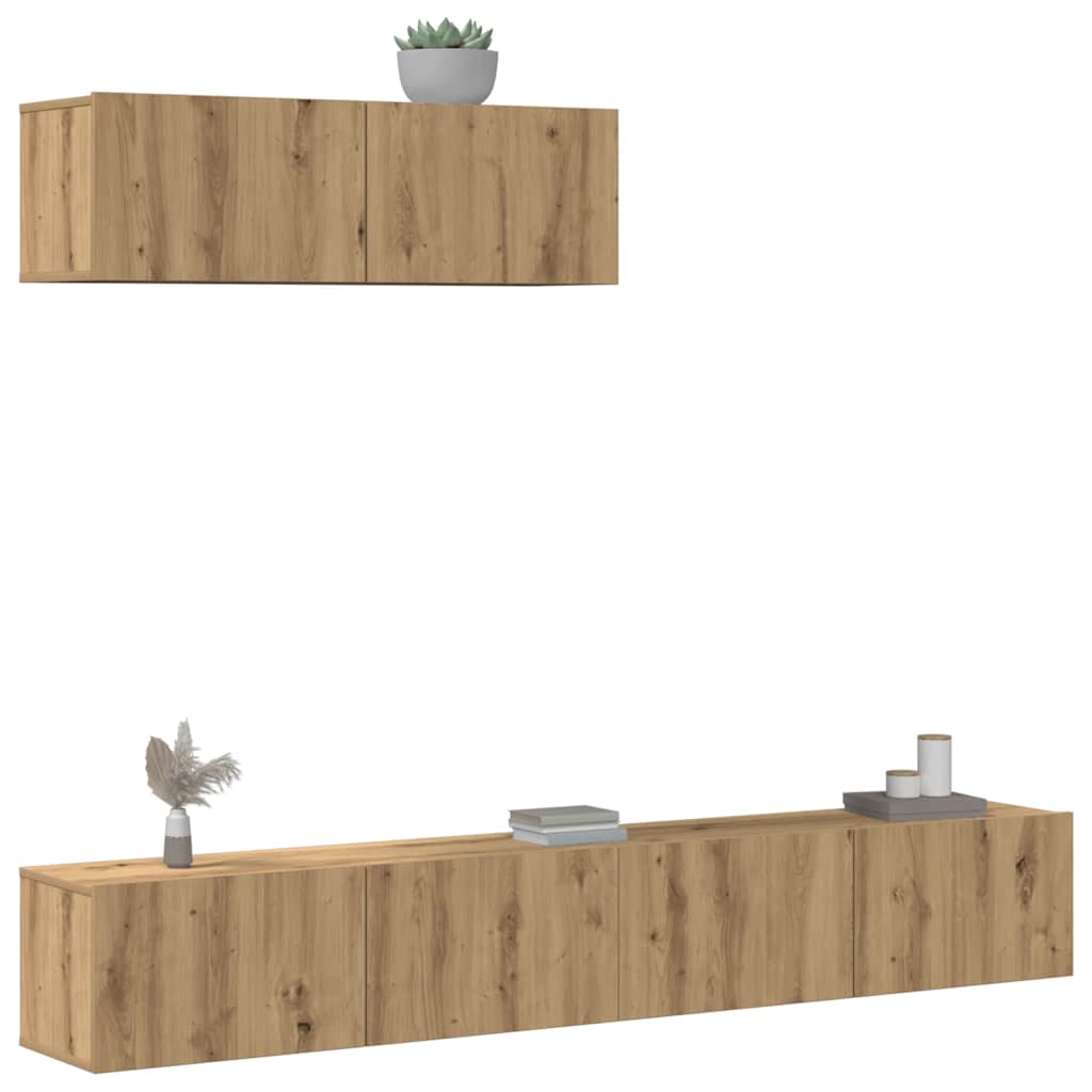 3 dalių sieninis televizoriaus spintelės komplektas Artisan Oak