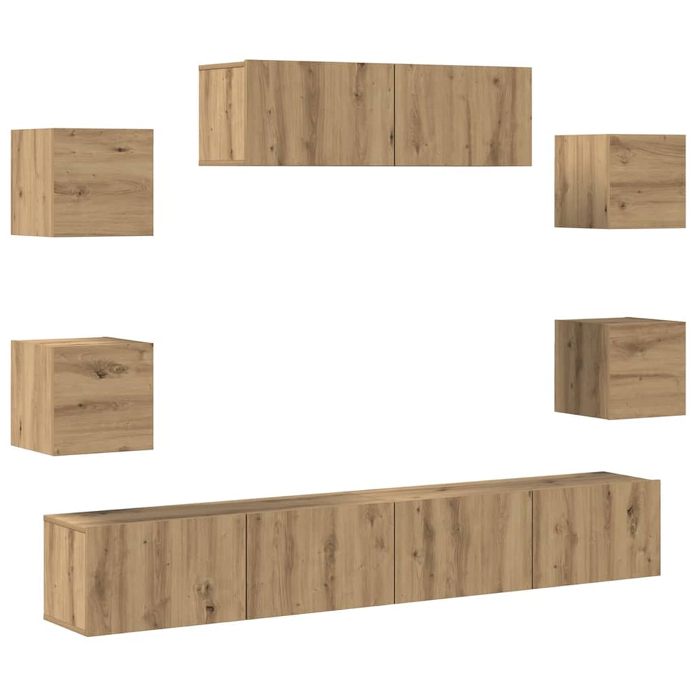 7 dalių sieninis televizoriaus spintelės komplektas Artisan Oak