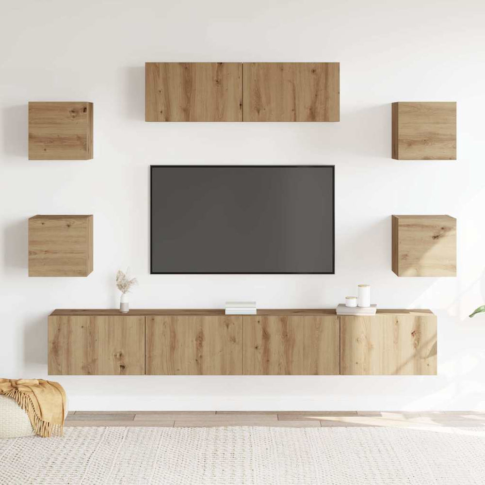 7 dalių sieninis televizoriaus spintelės komplektas Artisan Oak