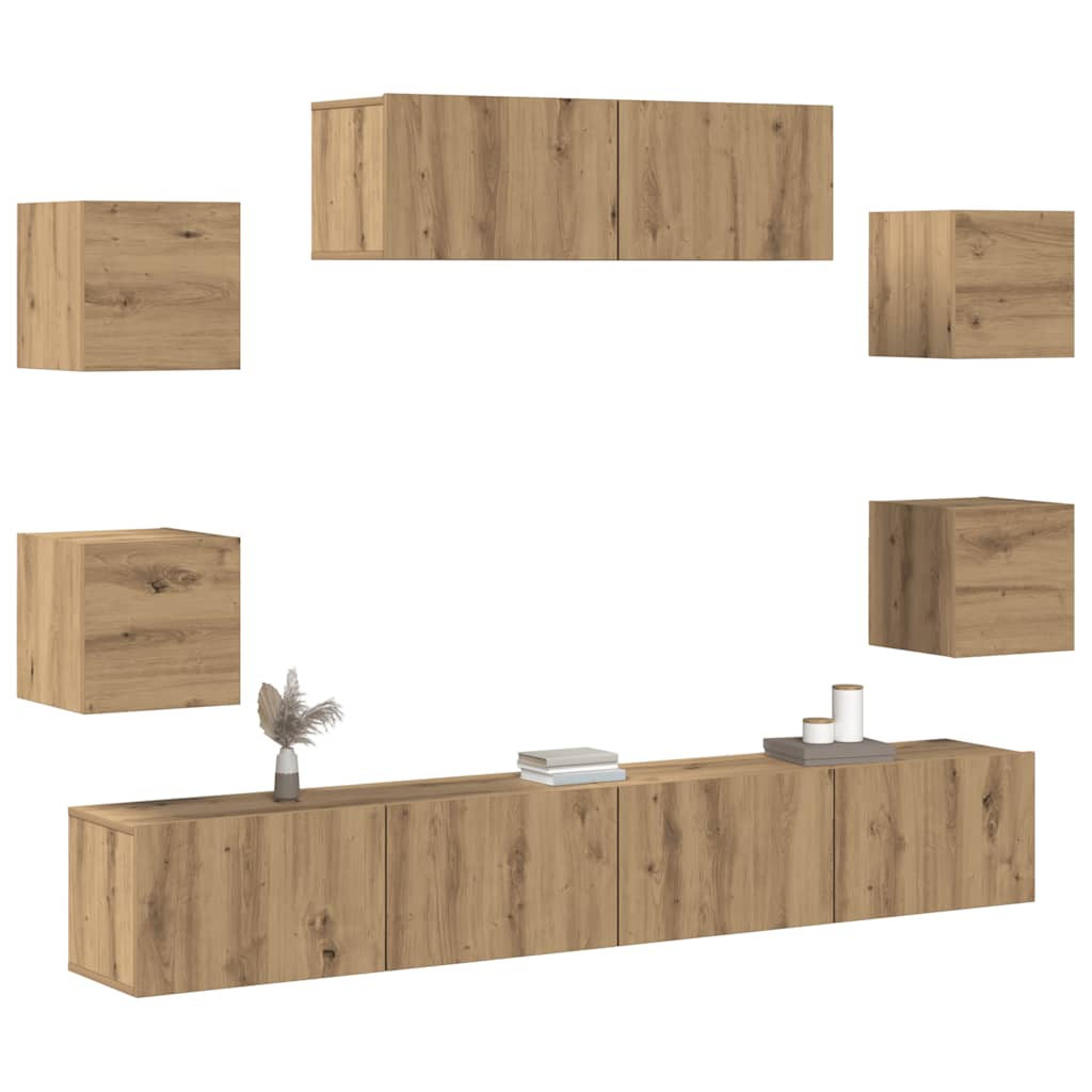 7 dalių sieninis televizoriaus spintelės komplektas Artisan Oak