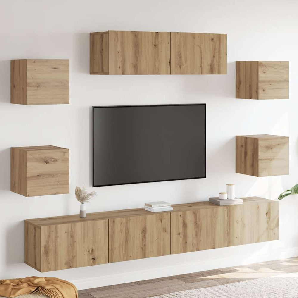 7 dalių sieninis televizoriaus spintelės komplektas Artisan Oak