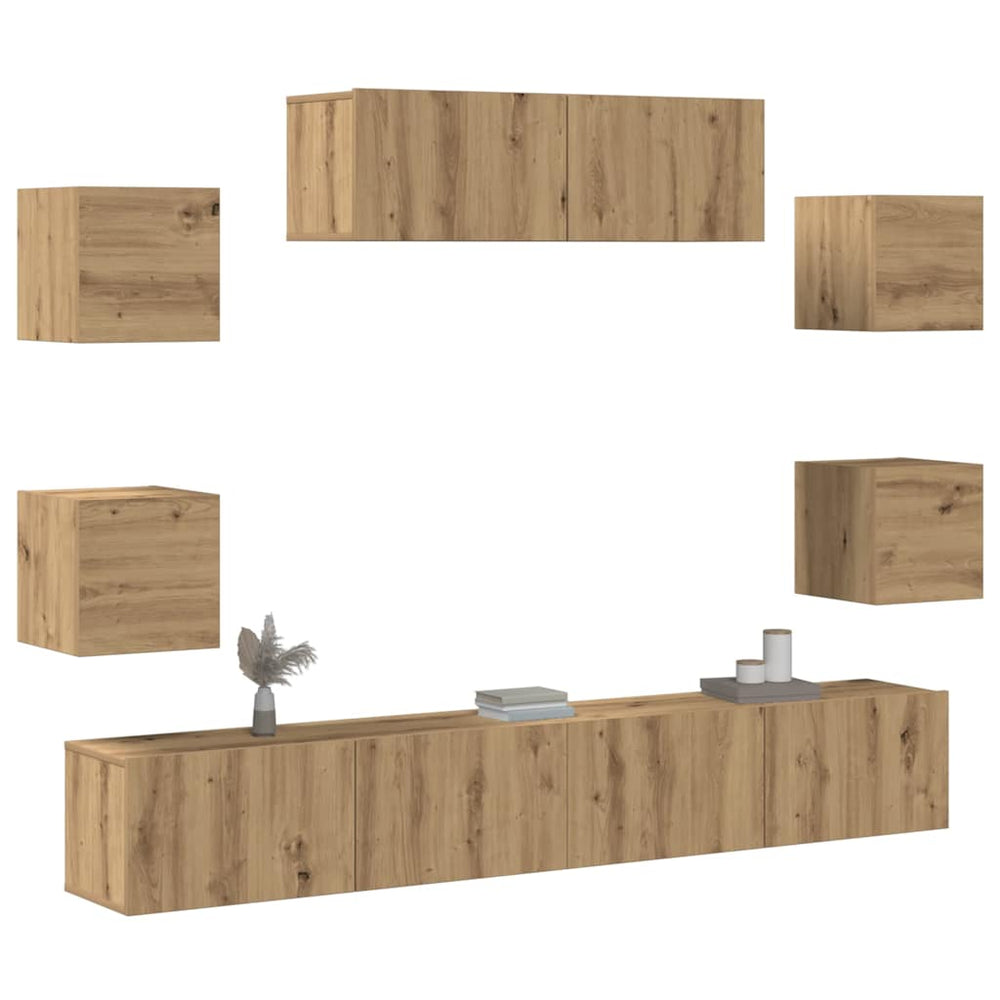7 dalių sieninis televizoriaus spintelės komplektas Artisan Oak