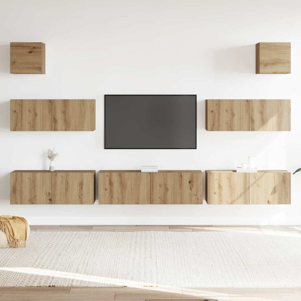 7 dalių sieninis televizoriaus spintelės komplektas Artisan Oak